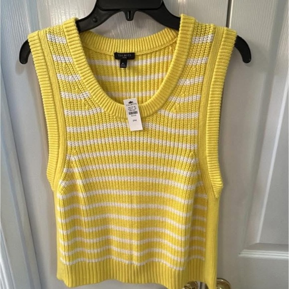 NWT Talbots Yellow Striped Women's SZ PM Sweater Vest Top Summer 2025 - Picture 2 of 4